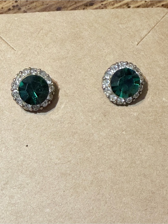 Jewelry - Emerald Green Crystal Halo Stud Earrings - Women Jewelry